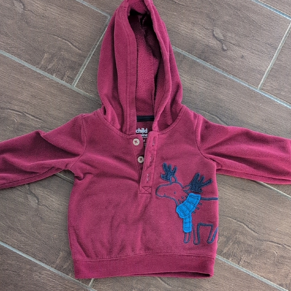 Baby Fleece Hoodie Reindeer Print